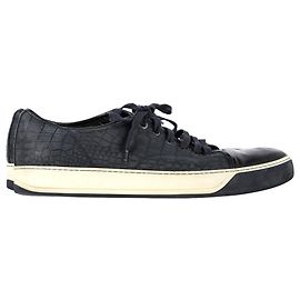 Tênis Lanvin DBB1 em couro azul marinho com estampa de crocodilo Azul Azul marinho