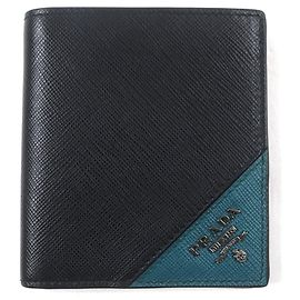 Prada Saffiano Leather Bi-Fold Wallet Black Green