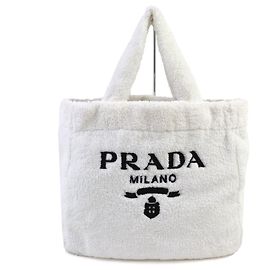 Prada Spugna 1BG130 Soft Terry Tote Bag Black White