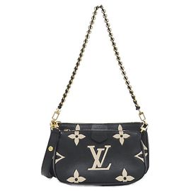 Louis Vuitton Two-Tone Monogram Empreinte Multi Pochette Accessoires Shoulder Bag M45777 Black Beige