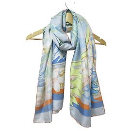 Lenço/Estola de Seda Retangular Aloha da Hermès Laranja Azul claro