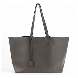 Sac de shopping en cuir gris Yves Saint Laurent Marron