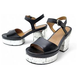 Chloé CHLOE ODINA PLATFORM SANDALS 40 CHC23U783 BLACK LEATHER HEELS Black