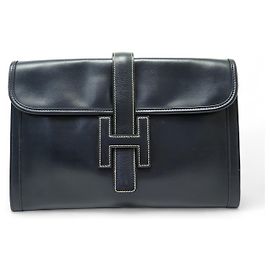 Hermès NEW VINTAGE HERMES JIGE 29 BOX LEATHER NAVY BLUE CLUTCH BAG Navy blue