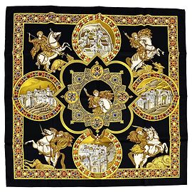 Hermès Hermes Il Trionfo del Paladino Sciarpa di Seta Nero Multicolore