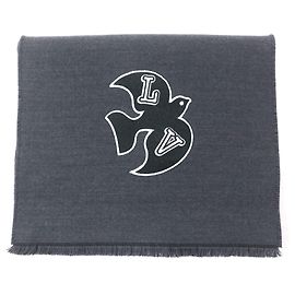 Louis Vuitton 100% Wool Gray Stole Brown