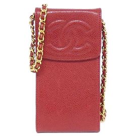 Capa de telefone Chanel Timeless Classic Line em couro de bezerro vermelho Vermelho