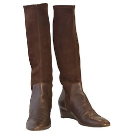 Fratelli Rosseti Fratelli Rossetti Brown Suede & Leather Knee-High Wedge Heel Boots sz 11, IT 41 Brown