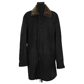 Autre Marque-Black suede and sheepskin coat-Black