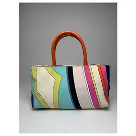 Mini sac à main vintage Emilio Pucci multicolore en toile et cuir Multicolore