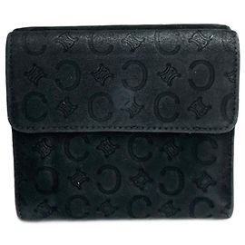 Céline Vintage Celine Monogram Velour Leather Wallet Black Black