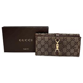 Gucci Jackie Monogram Leather Wallet Brown Brown