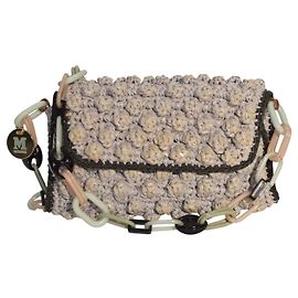 M Missoni Missoni 3D Gray Wicker Crochet Medium Shoulder Bag Multicolor Resin Chain Strap Grey