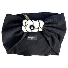 Fascia per Capelli Chanel Nera con Camelia Bianca Nero