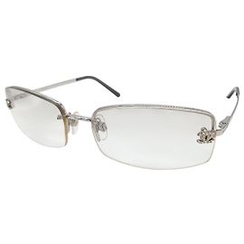 Chanel CC Logo Silver Clear Rimless Rhinestone Sunglasses 4093-B Silvery