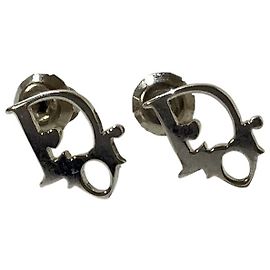 Christian Dior Monogram Logo Silver Heart Earrings Silvery