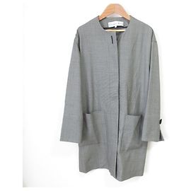 Casaco de lã vintage Christian Dior, sem gola e de comprimento médio Marrom