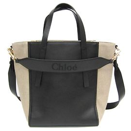 Borsa Tote Media SENSE di Chloé Nero Beige