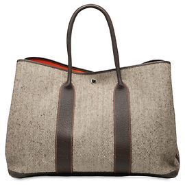 Hermès Bolsa Garden Party 49 em Lona Herringbone e Negonda Marrom Marrom Taupe