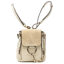Chloé White Mini Calfskin and Suede Faye Backpack White Eggshell
