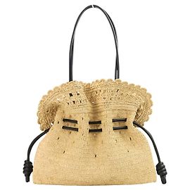 Loewe Raffia Flamenco Clutch Medium 2-Way Tote/Shoulder Bag Black
