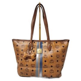 Bolsa tote listrada em forma de osso de cachorro MCM Visetos marrom Marrom