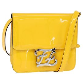 Fendi Curligraphy Hombro Esmalte Amarillo Plata Pequeño Amarillo