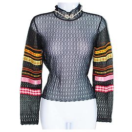 Blusa Christian Dior Nera in Viscosa e Pizzo Nero Multicolore
