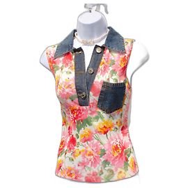 Blusa Christian Dior Estampado Floral John Galliano Algodón Viscosa Multicolor Azul claro