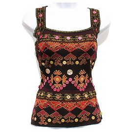 Top de malha Christian Dior de lã marrom com motivos étnicos