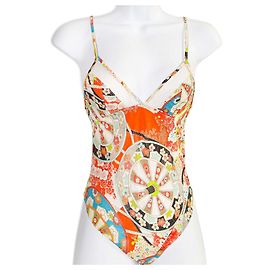 Christian Dior Badeanzug einteilig orange japanischer Print Mehrfarben Orange