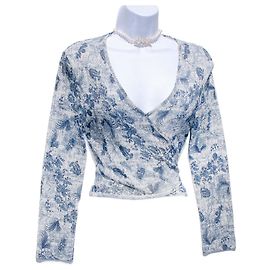 Christian Dior Light Blue Metallic Floral Cardigan