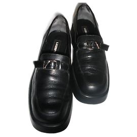 Karl Lagerfeld Black Leather Flats Black