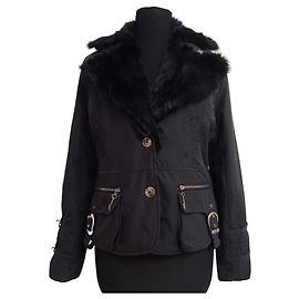 Giacca Christian Dior con colletto in pelliccia vintage Nero