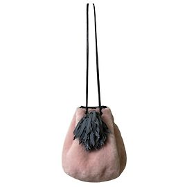 Autre Marque LUDLOW Fur Tassel Drawstring Shoulder Bag Pink Grey
