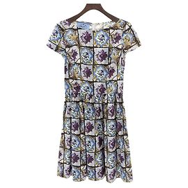Vestido de Algodón Art Floral Prada Blanco Azul