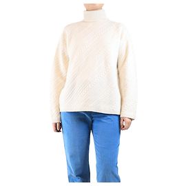 Joseph Cremefarbener geometrischer Kabelstrickpullover - Größe S Roh