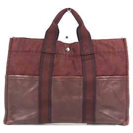Hermès Half Leather Foule MM Tote Bag Red Dark red