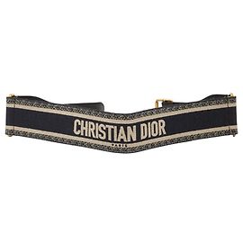Cinto de lona e couro azul marinho e bege Christian Dior Bege Azul marinho