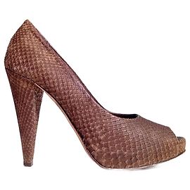 Bally Zapatos de tacón Peep-Toe en PYTHON VERDADERO Marrón - Marrón oscuro