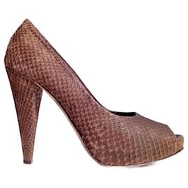 Bally Escarpins Peep-Toe en PYTHON VERITABLE Marron - Marron foncé