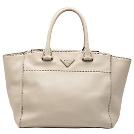 Bolsa Prada em couro de bezerro marrom com bolso duplo costurado Marrom Bege