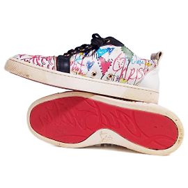 Christian Louboutin Tênis Low-Top Graffiti Couro Branco Branco