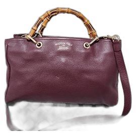 Gucci Bolso de compras mediano de cuero texturizado con asas de bambú - Burdeos Otro