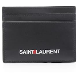 Porta-cartões de couro preto Yves Saint Laurent Preto