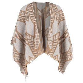 Capa Poncho de Lana Beige con Estampado Chevron de Maje Beige