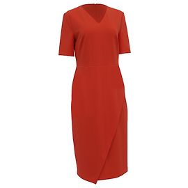 Boss by Hugo Boss V-Neck Asymmetric Midi Shift Dress in Orange Polyamide Orange