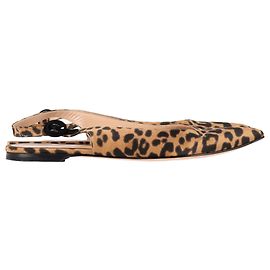 Gianvito Rossi Leopard-Print Slingback Ballet Flats in Brown Satin Brown