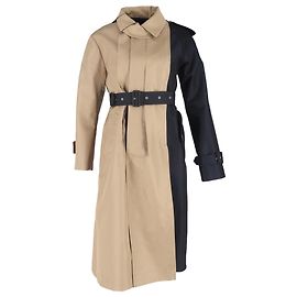 Trench coat color-block com cinto Sacai em algodão bege e azul marinho Bege