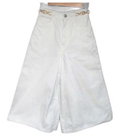 Céline Celine Triomphe Signature Denim Weite Hose Weiß